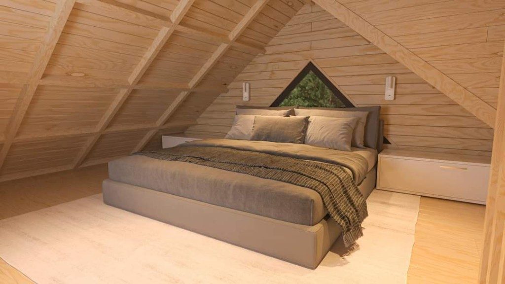 Ahşap tiny house — yan cephe ve çatı terası