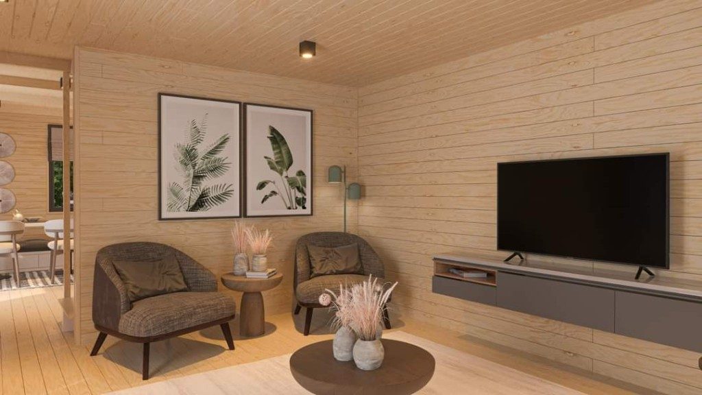 Ahşap tiny house — bahçe ve çit