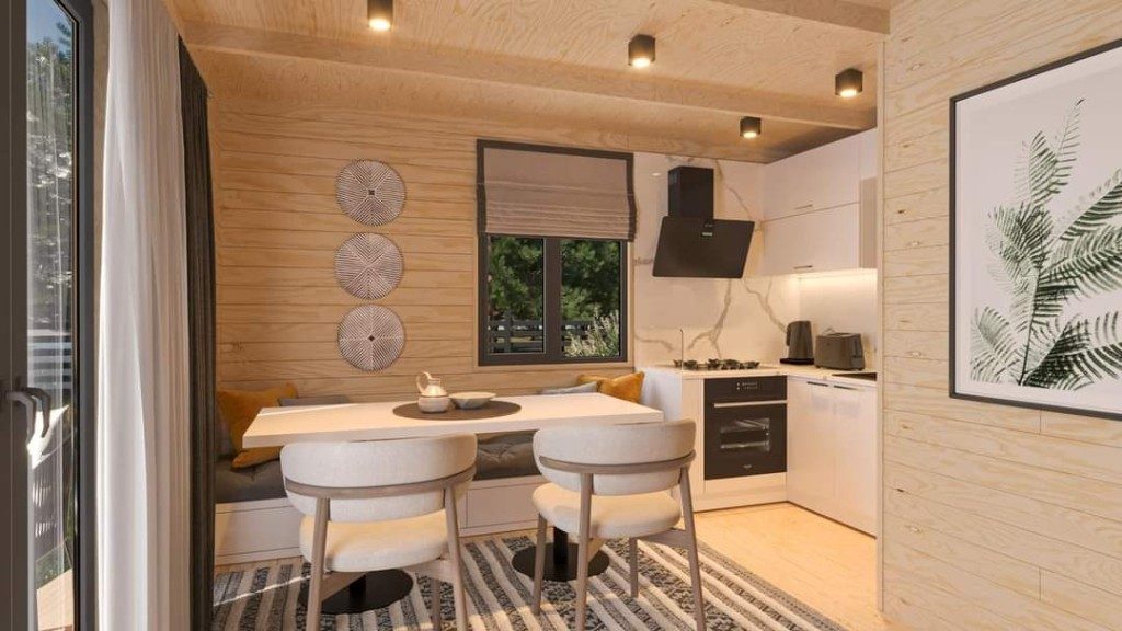 Ahşap tiny house — üst kat terası